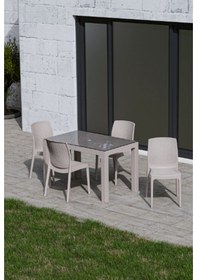 Resim 4 Kişilik 70x120 Cm Rattan Masa Takımı Camlı Kapuçino 
