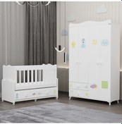 Resim Elegant Beşik Ve Yıldız 4 Kapaklı Dolap- Uykucu Beyaz 