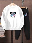 Resim LePold 3 Iplik Üst Beyaz Alt Siyah Baskılı Kız/erkek Oversize Sweatsihrt & Eşofman Takım 