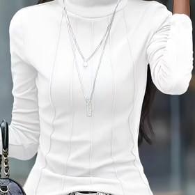 Resim Kadınlar için şık ve dar fitli düz renkli turtleneck üst - Çok yönlü uzun kollu, yuvarlak yaka, ilkbahar ve sonbahar için mükemmel günlük giyim 