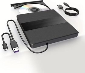 Resim Coverzone Harici USB 3.0 ve Type-C DVD-ROM DVD-RW Optik Sürücü, USB ve Type C Kablolu, PC, Tablet, DVD Player, Çizgili Metal Tasarım Ultra Slim CD ROM Okuyucu X350 