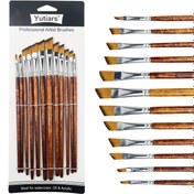 Resim 12 adet Yaylı Boya Fırçası, Eğimli Uçlu Naylon Saç Uzun Saplı Yaylı Boya Fırçaları Seti, Akrilik, Su Temelli, Gouache ve Yağlı Boya için Sanatçı Profesyonel Boya Malzemeleri 
