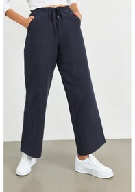 Resim Stella Pulvis Lacivert Beli Lastikli Keten Basic Pantolon Desenli Çok Renkli 