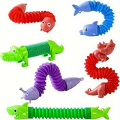 Resim 6 Adet Hayvan Şekilli Pop Tüpleri - Çeşitli Hayvan Figürleri ile Mini Anahtarlık Duyusal Oyuncaklar (Timsah, Yılan, Balık, Dinozor), Esnek Dayanıklı Plastik, Karışık Renkler Parti Hediyeleri için, Sınıf Ödülleri, Seyahat Oyuncakları, Sınıf Aksesuarları, Mini Oyuncak 