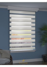 Resim Br Demor Home Geniş Pliseli Ekru Zebra Stor Güneşlik Perde Metal Kasa Ekru 