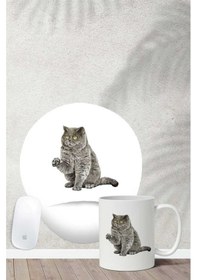 Resim British Shorthair Desenli Bilek Destekli Mouse Pad Kupa Seti Mousepad 