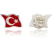 Resim Midyat Nurtaş Gümüş Ayyıldız Bayraklı Gümüş Yaka Iğnesi Rozet 
