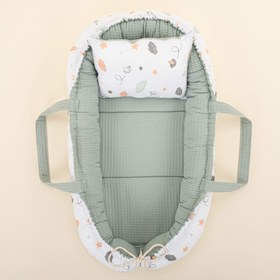 Resim Babynest ve Yastık - Çift Taraflı - Yeşil Petek - Kuş 