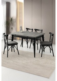 Resim Yanlardan Açılır Yakamoz Retro Gümüş Masa Topkapı Ayak 4 Adet Çapraz Sandalye 