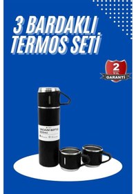 Resim Termos Seti 3'lü Bardak Seti Isı Dayanıklı Siyah Paslanmaz Çelik Vakumlu Diğer 