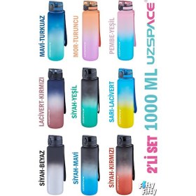 Resim Uzspace 2'li Tritan Matara Seti 1000ML Büyük Boy Çift Renk Softtouch Ff Collection Tritan Su Matarası 001 