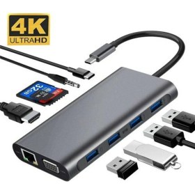 Resim Daytona FC33/31 Type-C To 4*usb 3.0 4K HDMI RJ45 Ethernet VGA Sd Tf Kart Okuyucu Aux Pd Hub Çevirici Adaptör 