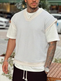 Resim MT2457 - Çizgili Triko Oversize Süveter - L 