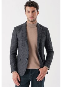 Resim İmza Koyu Antrasit Desenli Mono Yaka Astarlı Çift Yırtmaç 6 Drop Slim Fit Dar Kesim Klasik Ceket 1002235132-koyu Antrasit Koyu Antrasit 