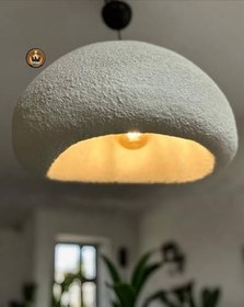 Resim Petra Doğal Taş Efektli Modern Beton BEYAZ Avize Çap: 500MM 