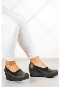 Resim Erkan Saçmacı Priscilla Haki Hakiki Deri Dolgu Topuklu Streç Günlük Ayakkabı Haki 