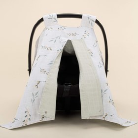 Resim Puset Örtüsü - Çift Taraflı - Açık Yeşil Muslin - Yapraklar 