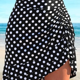 Resim AGUACUBE Kadın Yaz Plaj Modası Etek - Siyah Beyaz Polka Dots, Ruffle Hem, Yüksek Bel, Esnek Kumaş, Havuz Kenarı ve Rahat Giyim için Mükemmel, Plaj Aksesuarları 