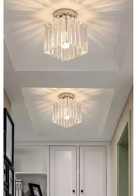 Resim Meriva Model Modern Luxury Plafonyer Oda Hol Antre Koridor Salon Krom Kare Kristal Taşlı Avize Krom 