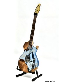 Resim Elektro Gitar Custom Epoksi & Yıllanmış Ağaç Kişiye Özel Mavi 