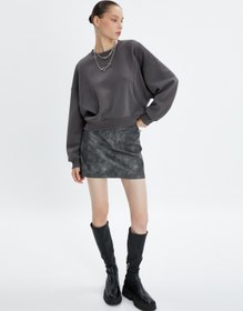 Resim Şardonlu Bisiklet Yaka Sweatshirt Reglan Kollu Ribanalı 