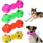 Resim Etkileşimli Squeaky Dambıl Köpek Oyuncağı - Küçük Irklar İçin Dayanıklı Kauçuk Çiğneme Oyuncağı, Diş Sağlığı & Eğitim Yardımcısı, Rastgele Renk Seçimi 