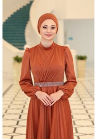 Resim Raika Moda Parıltılı Dila Tesettür Büyük Beden Abiye Soğan Kabuğu 