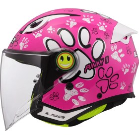 Resim Ls2 Funny 2 Paws Pembe Çocuk Motosiklet Kaskı 