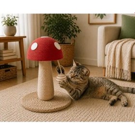 Resim Kırmızı Mantar Tasarımlı Kedi Tırmalama Standı - Interaktif 