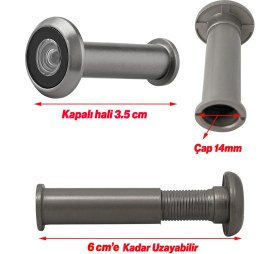 Resim Nzb Kapı Dürbünü Kısa 35-60 mm 14 mm Delik Çapı Güvenlik Gözetleme Aparatı Metal Gövde Saten Renk 