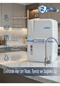 Resim As Water Elite Su Arıtma Cihazı 8 Lt Çelik Tanklı 80 Gpd Mebranlı Kaçak Koruma Aparatlı 80 Gpd Süper Membran (Önerilen) 