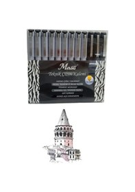Resim Masis Teknik Çizim Kalemi Siyah Yuvarlak-fırça-kesik Uç 12 Li 