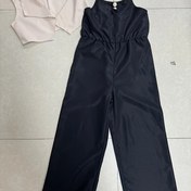 Resim Kızlar İçin Yazlık Şık İki Parçalı Kıyafet: Kolsuz Düz Renk Yelek & Yüksek Bel Askılı Tulum Takımı - Polyester, Esnemez, Düğme Detaylı, Makinede Yıkanabilir, Kızlar İçin Dış Mekan Kıyafetleri 