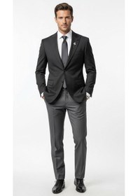 Resim Plus Scorpion Erkek Blazer Ceket Twill Puntolu Kırlangıç Yaka 2 Düğmeli Çift Yırtmaçlı Slim Fit Siyah 