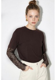 Resim Shade Kadın Bisiklet Yaka Dantel Kollu Oversize Pamuklu T-shirt 1049 60286075 - Acı Kahve Acı Kahverengi 