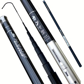 Resim Yüksek Karbon Fiber Teleskopik Olta Kamışı - 3.6 metreden 7.2 metreye kadar uzanır, hafif ve dayanıklı, hem tatlı su hem de tuzlu su balıkçılığı için uygun. 