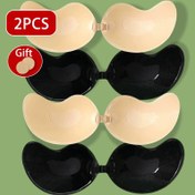 Resim 2 Çift Görünmez Silikon Yapışkanlı Sütyen - Yeniden Kullanılabilir Askısız Push-Up Sırtı Açık Sütyen, Nipple Kapaklı, Ayarlanabilir Kaldırma ve Çıkarılabilir Dolgu, Terlemeye Karşı Dayanıklı, Düğün, Parti, Yazlık Elbiseler İçin (Siyah & Ten Rengi) - Rahat Kablosuz Destek 