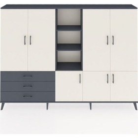 Resim Arges Dolap 11 Raflı 3 Çekmeceli 7 Kapaklı 220x30x163 Antrasit-ay Antrasit-aytaşı/antrasit 