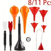 Resim 8 parçalık/11 parçalık Set Araba Eğlence, Plastik Uzun Boyun Yağ Eğlence, Bahar Eğlence, Esnek Sağ Açılı Eğlence, Geniş Ağızlı Yakıt Eğlence, Soğutucu/Benzin/Su/Motor Yağı Doldurma için Plastik Eğlence 
