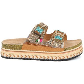 Resim Guja 25y103 Kadın Mantar Platform Taban Taşlı Çift Tokalı Comfort Terlik Camel Fuşya 