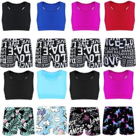 Resim Kırmızı Çocuk Kız 2 Adet Egzersiz Dans Kıyafetleri Kolsuz Racer Geri Kırpma Üstleri Ve Ganimet Şort Takımı Jimnastik Fitness Kırmızı 