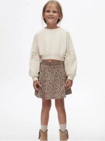 Resim Kız Çocuk Pamuklu Orta Kalınlık Crop Sweatshirt-14713 KREM 