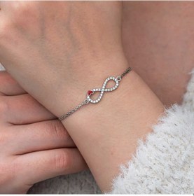 Resim Gümüş Sonsuzluk Kırmızı Kalpli Kadın Bileklik Gümüş - Rose 