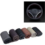 Resim Araba Evrensel Hakiki Deri El-dikişli Direksiyon Kapağı Grey 1 Adet 