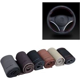 Resim Araba Evrensel Hakiki Deri El-dikişli Direksiyon Kapağı Light Brown 1 Adet 