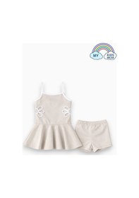 Resim My Kids Wear Kız Çocuk Nakış Detaylı Garson Boy Mayo 5-14 Yaş 12594 Bej 