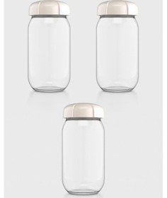 Resim Renga Rhea 1000 Ml Bej Kapaklı 3'lü Cam Kavanoz Seti 131012 Bej 