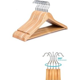 Resim Ahşap Kıyafet ve Elbise Askısı Cilalı 6 Adet Ahşap 