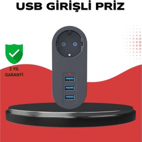 Resim Isıya Dayanıklı 3 USB Portlu Güvenlikli Priz - Akıllı Enerji Yönetimi 