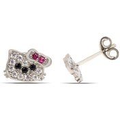Resim Gümüş Kedi Hello Kitty Tasarım Çocuk Küpe 